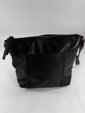 Fossil Black Pebbled Leather Crossbody Shoulder Bag Brass Hardware